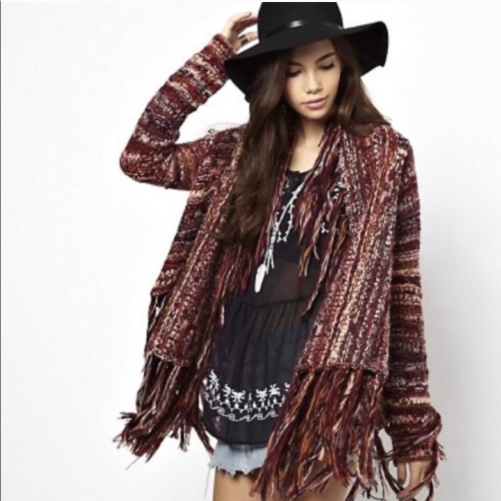 Free people chunky knit open fringe cardigan small